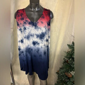 Torrid super soft knit red white & blue tie dye tank dress cover up size 6